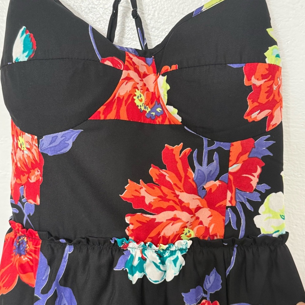 American Eagle Women's Ruched Bustier Padded Lined Open Back Floral Dress Sz S/P - Picture 2 of 9